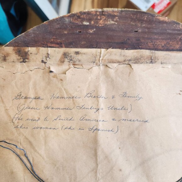 Antique oval picture and frame with information about family on back. - Picture 8 of 8